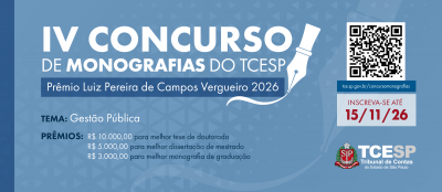 Abertas as inscrições para o IV Concurso de Monografias do TCESP com o tema ‘Gestão Pública’