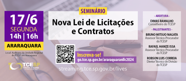 Araraquara sediará seminário sobre Nova Lei de Licitações no dia 17