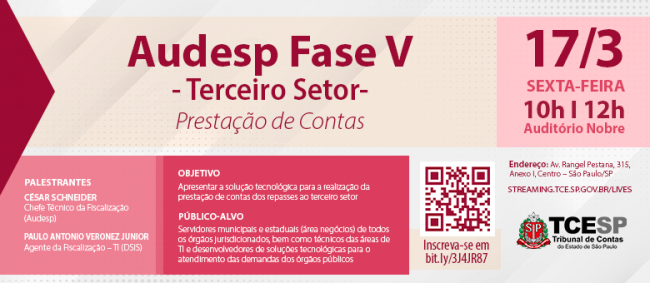 Fase V da Audesp é tema de capacitação do TCE no dia 17