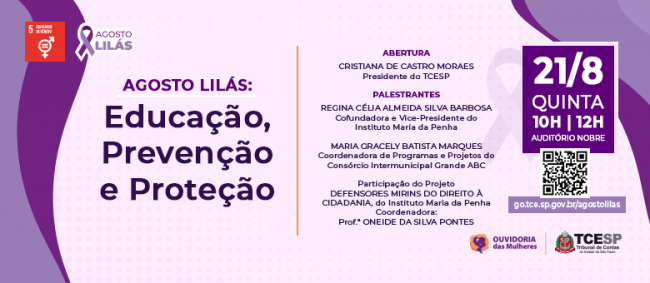 TCE realizará no próximo dia 21 evento voltado à Campanha ‘Agosto Lilás’