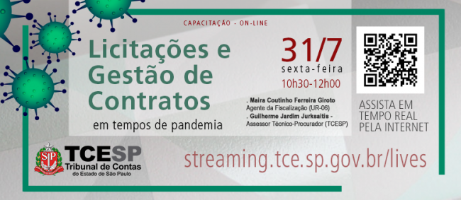 Live discutirá licitações e gestão de contratos em tempos de pandemia 