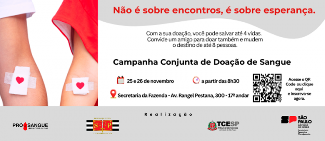 Campanha conjunta de doação de sangue acontecerá nos dias 25 e 26 de novembro 