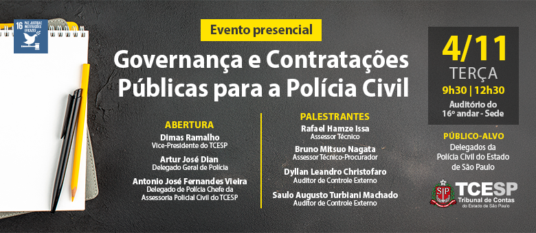 TCESP promoverá encontro sobre ‘Governança e Contratações Públicas para a Polícia Civil’