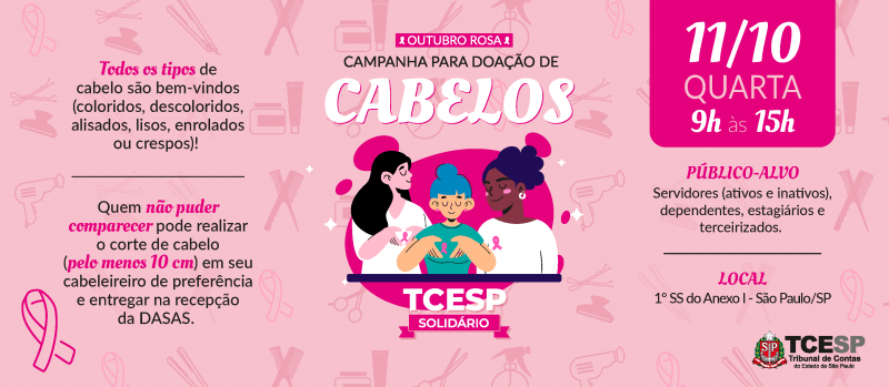 No Outubro Rosa, TCESP promove campanha de doação de cabelo